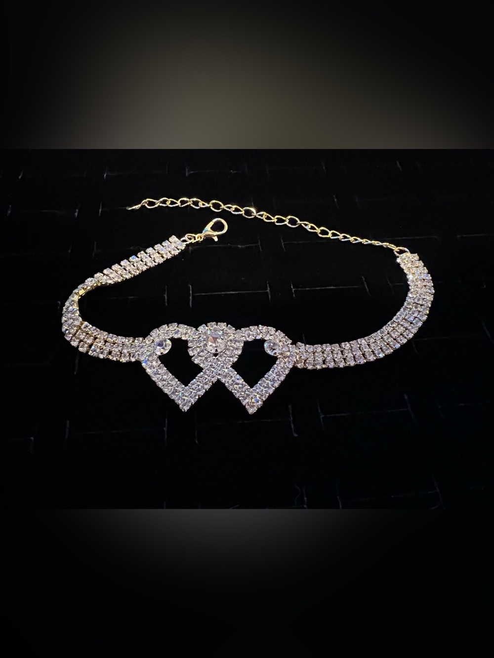 Gold toned CZ Double Heart Bracelet Anklet - Gold Tone